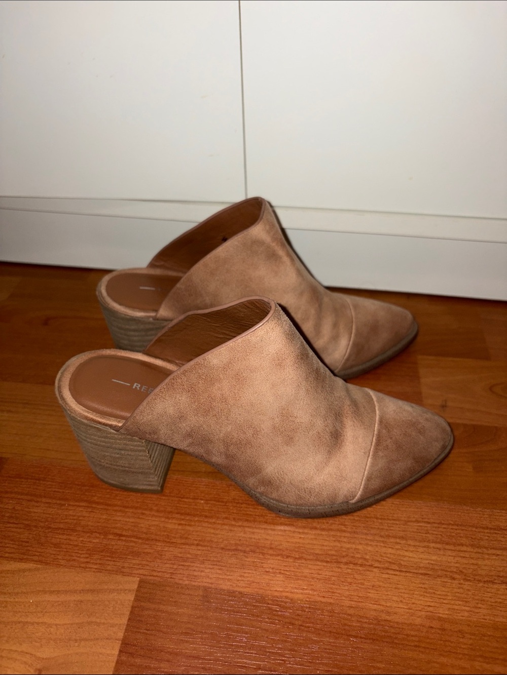 Tan Suede Block Mules